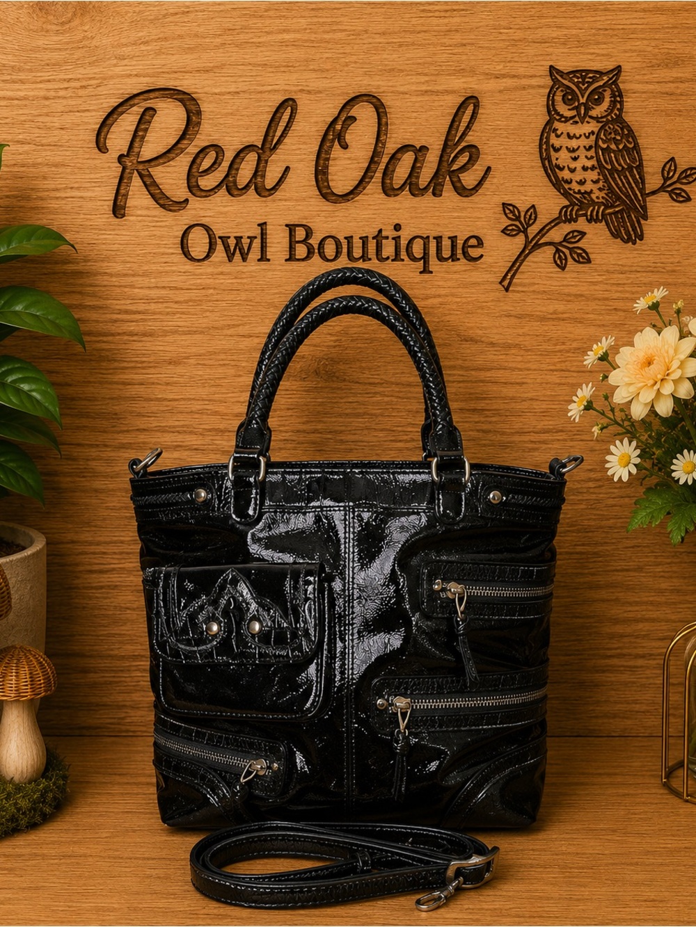 Elegant Black Leather Tote Bag